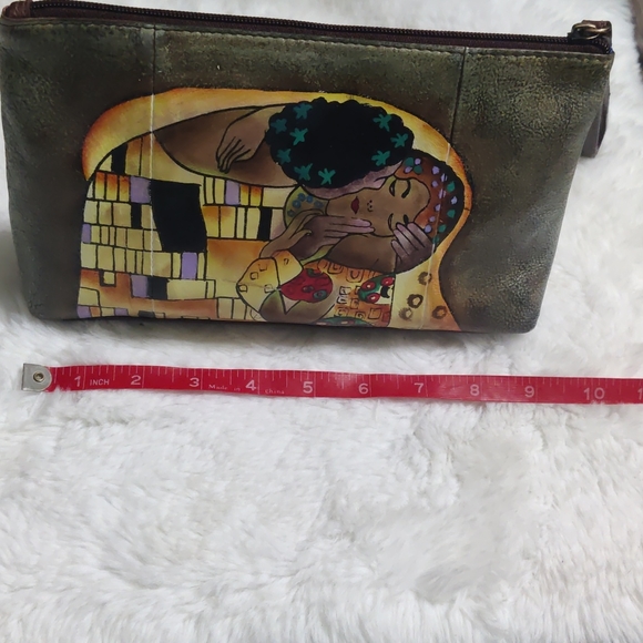 Sharif Artistic Expressions 1827 Leather Cosmetic Bag Hand Painted Klimt EUC - Picture 3 of 4